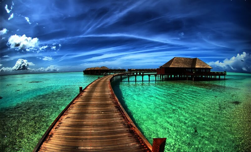 Overwater Bungalows — Blue, Dramatic, Afternoon, Photograph