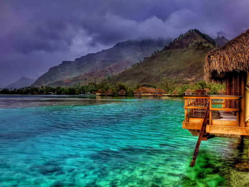 Overwater Bungalows — Blue, Dramatic, Photograph