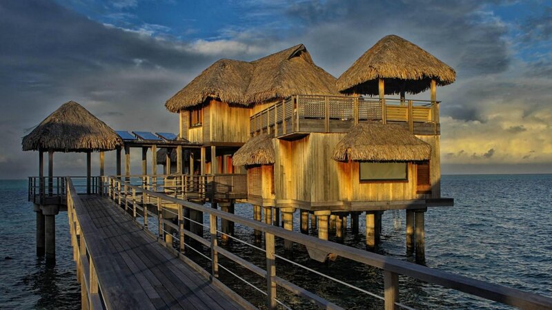 Overwater Bungalows — Blue, Dramatic, Sunset, Photograph