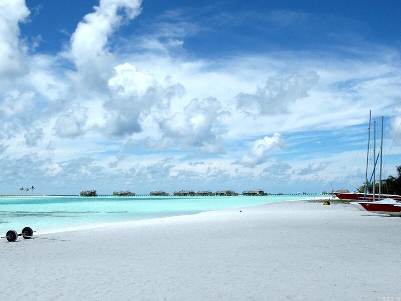 Overwater Bungalows — Blue, Serene, Afternoon, Photograph, Beach, Boats