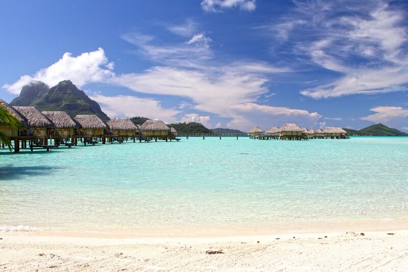 Overwater Bungalows — Blue, Serene, Afternoon, Photograph, Beach, Mountain
