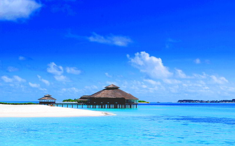 Overwater Bungalows — Blue, Serene, Afternoon, Photograph, Beach, Pavilion