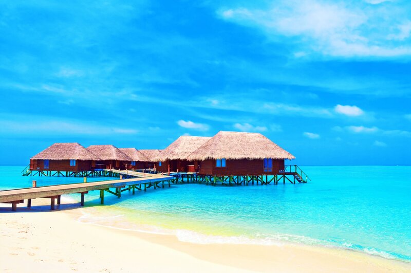 Overwater Bungalows — Blue, Serene, Afternoon, Photograph, Beach, Pier