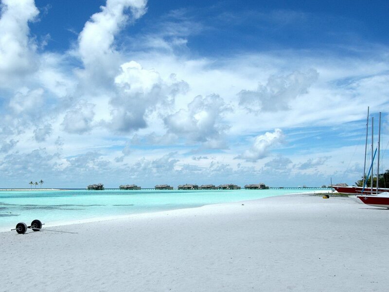 Overwater Bungalows — Blue, Serene, Afternoon, Photograph, Beach, Sailboat