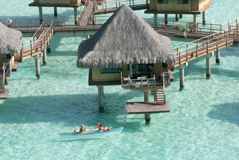 Overwater Bungalows — Blue, Serene, Afternoon, Photograph, Boat, Walkways