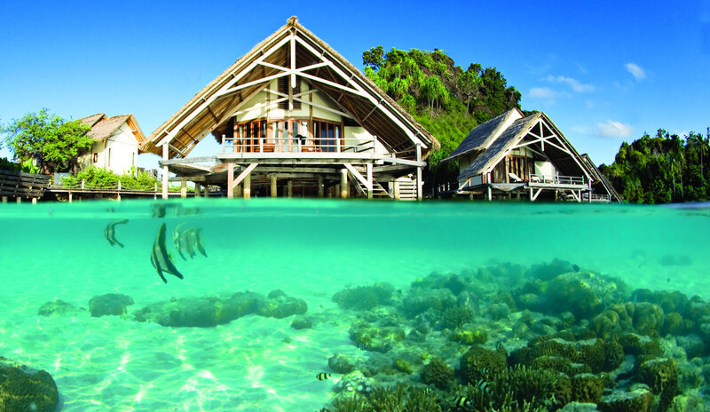 Overwater Bungalows — Blue, Serene, Afternoon, Photograph, Coral Reef