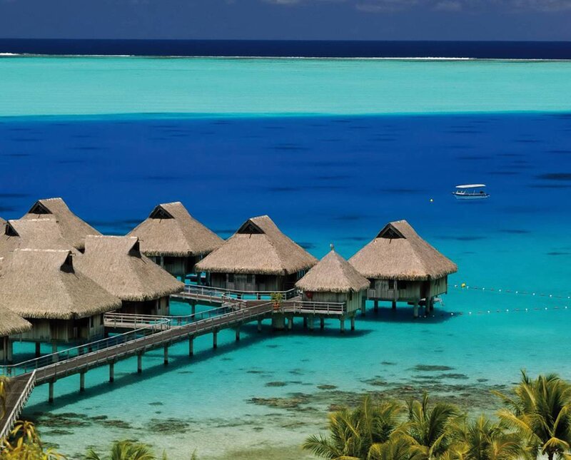 Overwater Bungalows — Blue, Serene, Afternoon, Photograph, Ocean, Boat