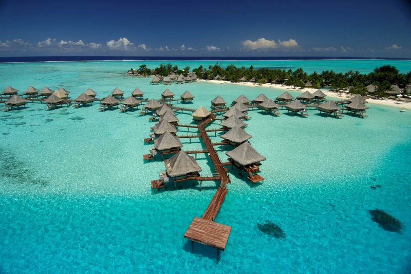 Overwater Bungalows — Blue, Serene, Afternoon, Photograph, Ocean, Island