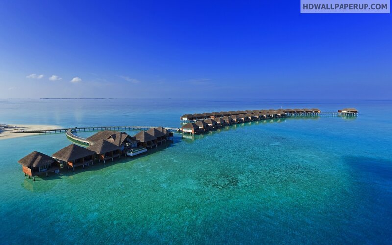 Overwater Bungalows — Blue, Serene, Afternoon, Photograph, Ocean, Sky, Beach