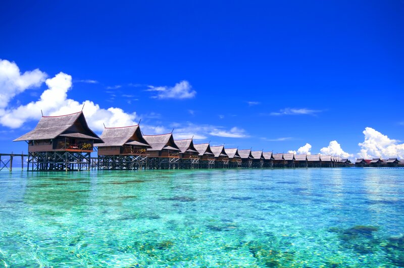 Overwater Bungalows — Blue, Serene, Afternoon, Photograph, Ocean, Sky, Clouds