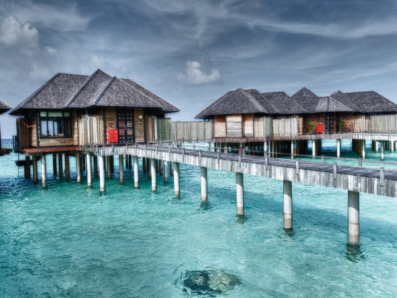 Overwater Bungalows — Blue, Serene, Afternoon, Photograph, Ocean, Sky, Walkway