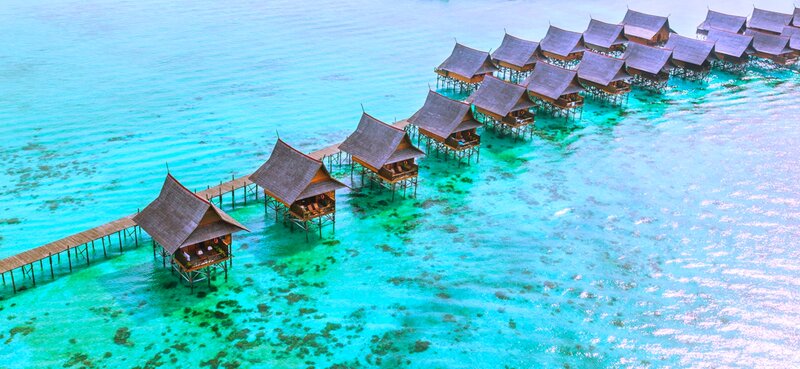 Overwater Bungalows — Blue, Serene, Afternoon, Photograph, Ocean, Walkway