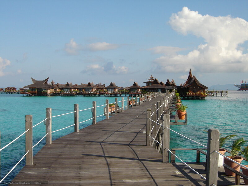 Overwater Bungalows — Blue, Serene, Afternoon, Photograph, Pier, Ocean, Clouds