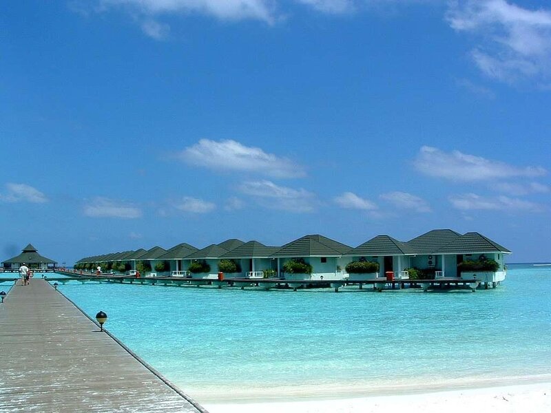 Overwater Bungalows — Blue, Serene, Afternoon, Photograph, Pier