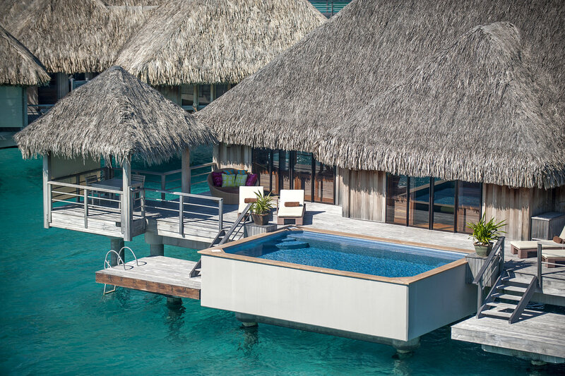 Overwater Bungalows — Blue, Serene, Afternoon, Photograph, Thatched Roofs, Private Pool, Wooden Deck
