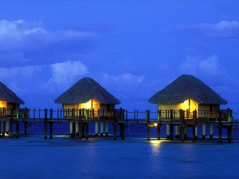 Overwater Bungalows — Blue, Serene, Night