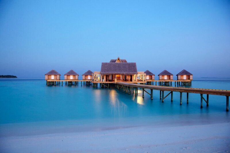 Overwater Bungalows — Blue, Serene, Sunset