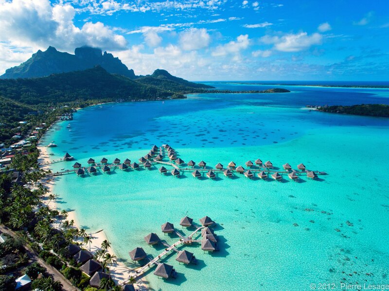 Overwater Bungalows in Lagoon — Blue, Serene, Afternoon, Photograph