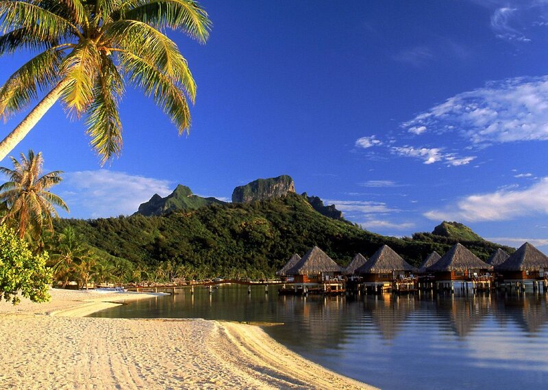 Overwater Bungalows in Lagoon — Blue