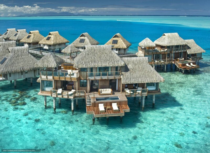 Overwater bungalows in tropical paradise