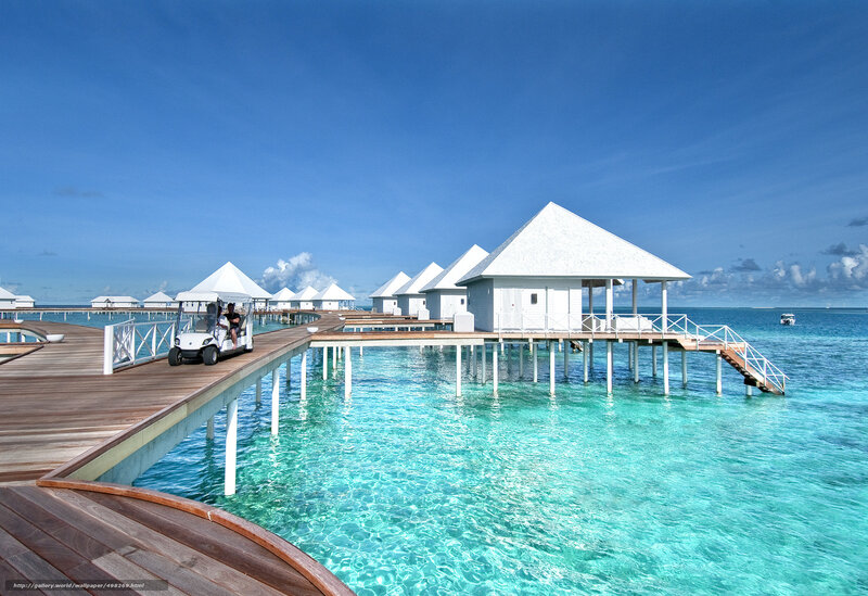 Overwater bungalows in tropical resort