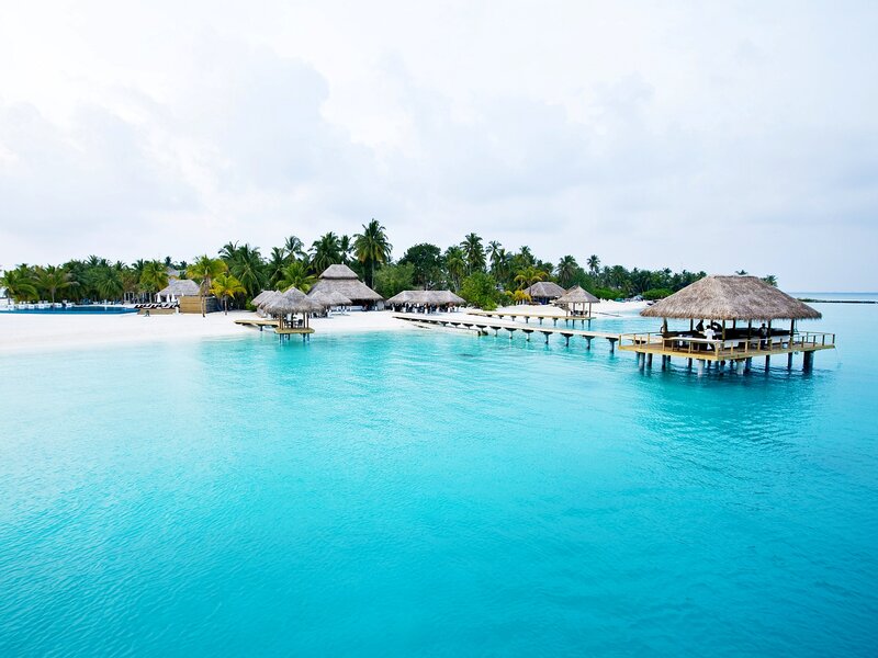 Overwater Bungalows on Beach — Blue