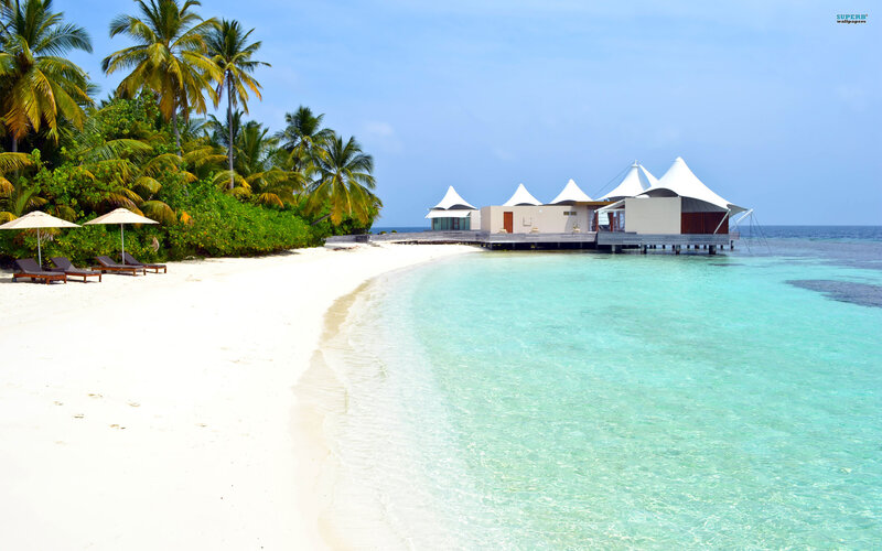Overwater Bungalows on Beach — White