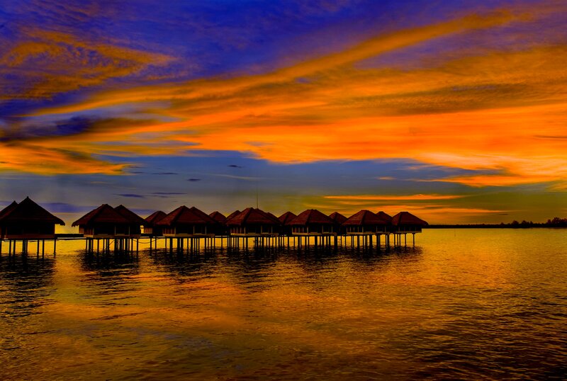 Overwater Bungalows — Orange, Dramatic