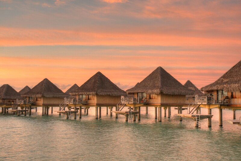 Overwater Bungalows — Orange, Serene, Sunset