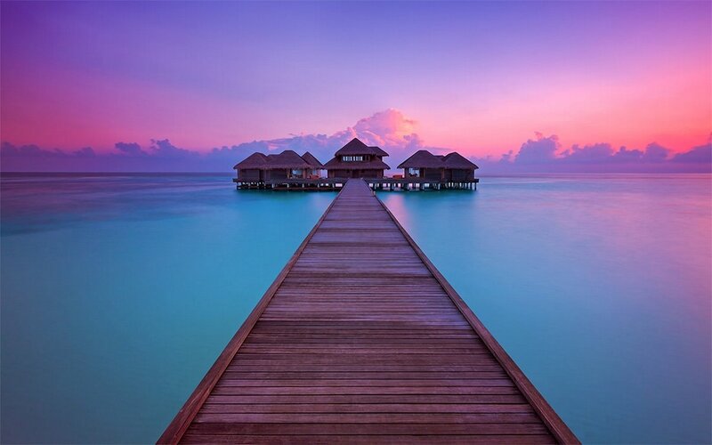 Overwater Bungalows — Purple, Serene, Sunset