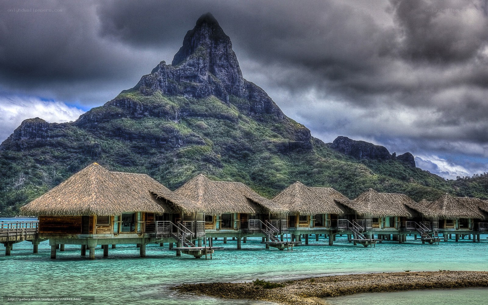Overwater bungalows with mountain view