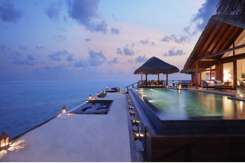 Overwater Villa at Dusk — Blue, Serene