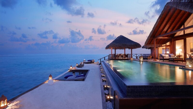 Overwater Villa at Dusk — Blue