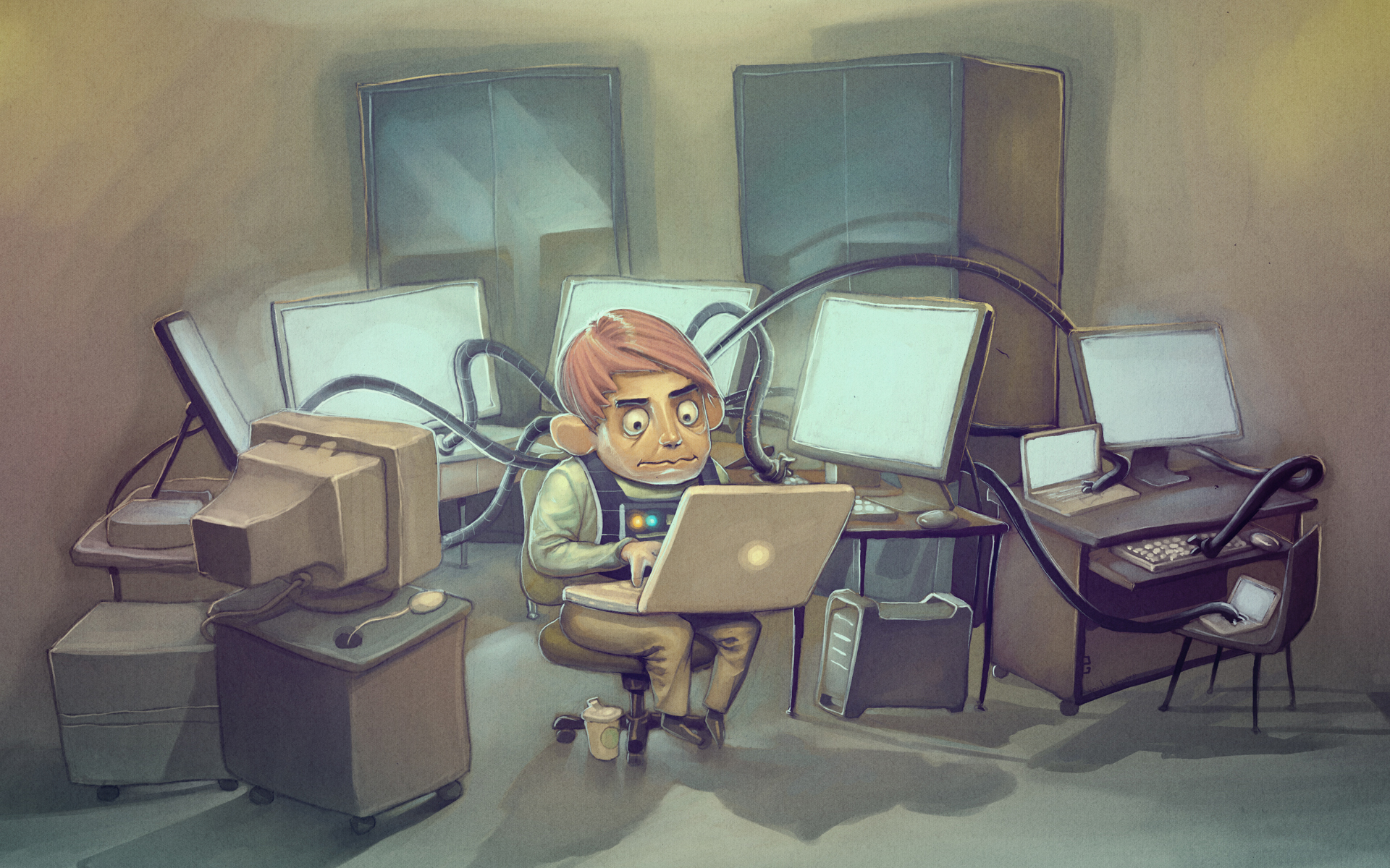 Overworked programmer at desk