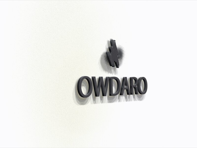 OWDARO logo on white wall