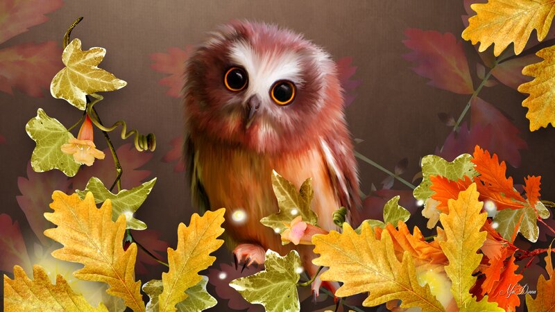 Owl Among Autumn Leaves