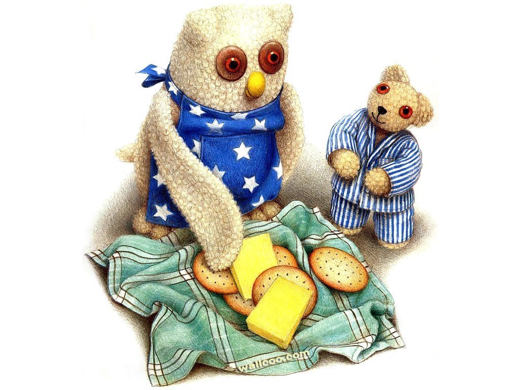 Owl and bear with snacks