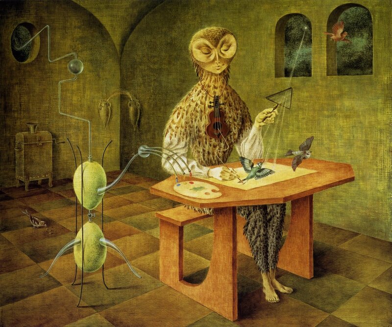 Owl artist painting birds