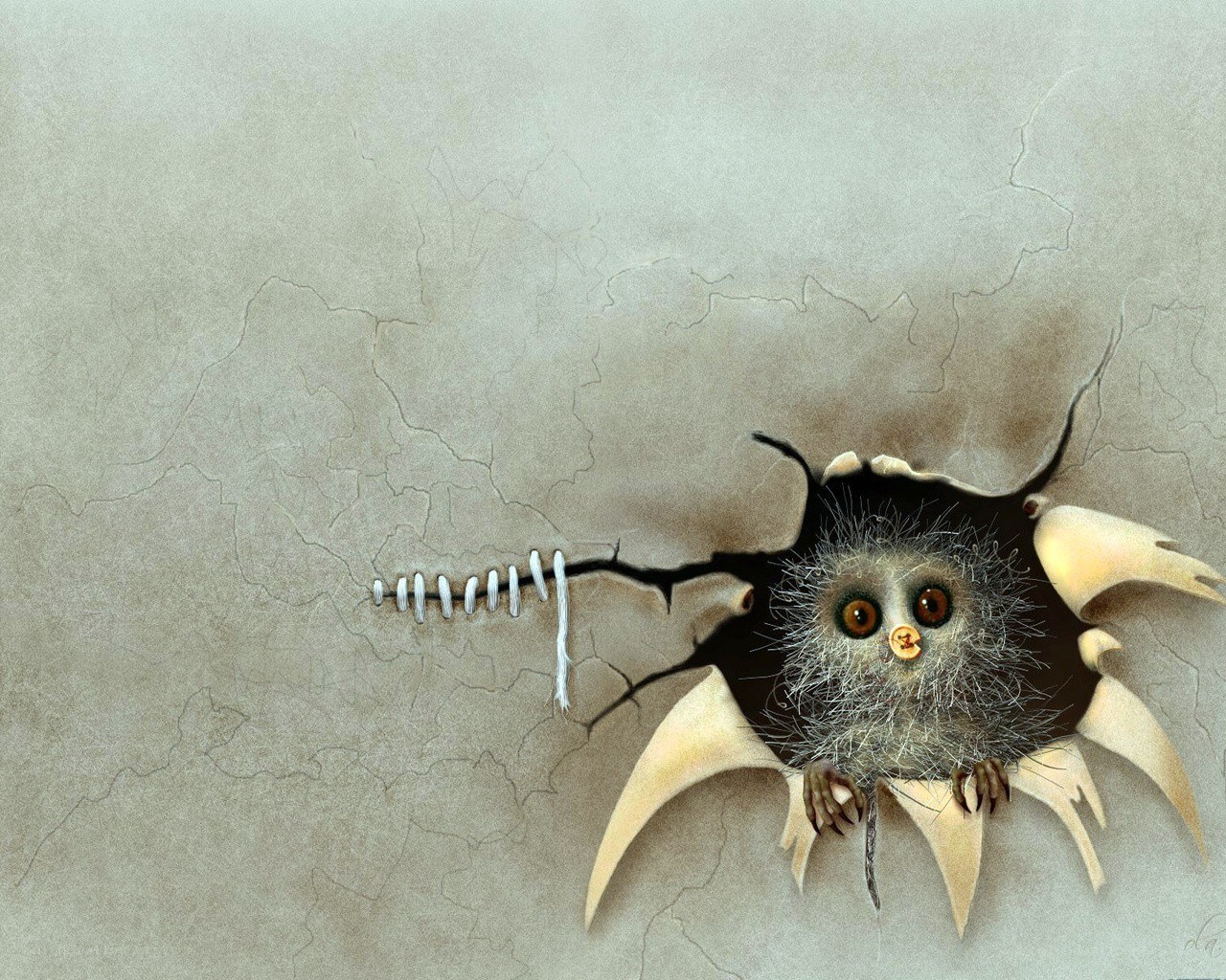 owl breaking through wall