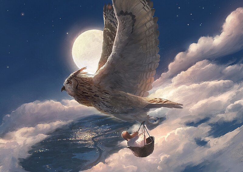 Owl Carrying a Basket