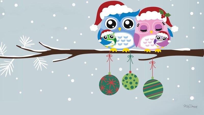 Owl Family on Branch