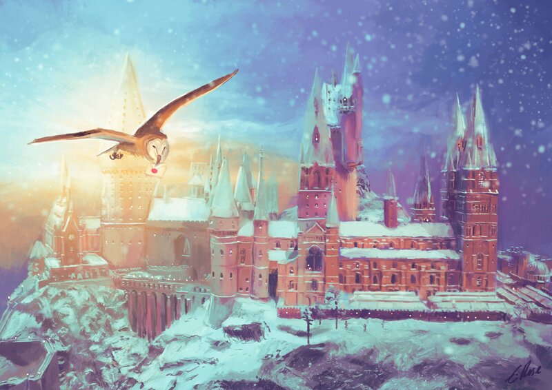 Owl Flying over Castle