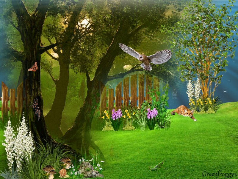 Owl Flying over Garden