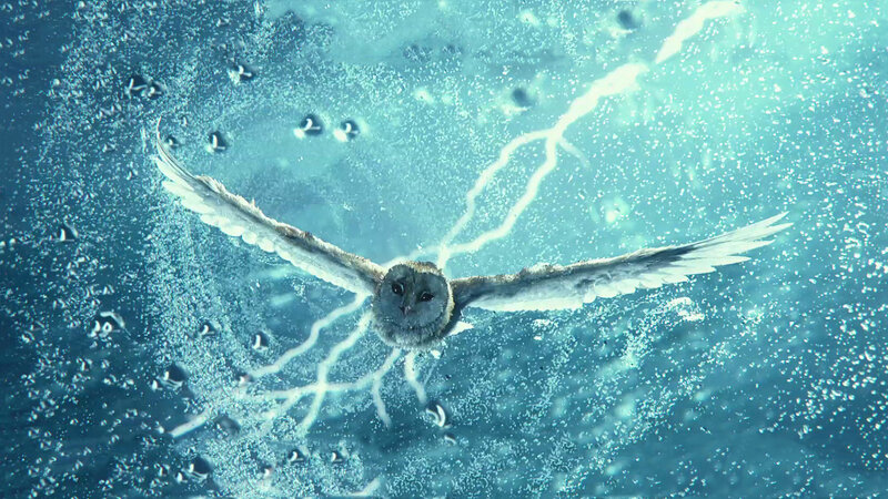 Owl Flying Underwater — Blue, Dramatic