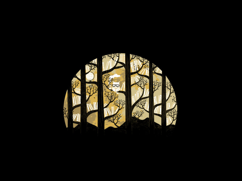 owl in a book forest