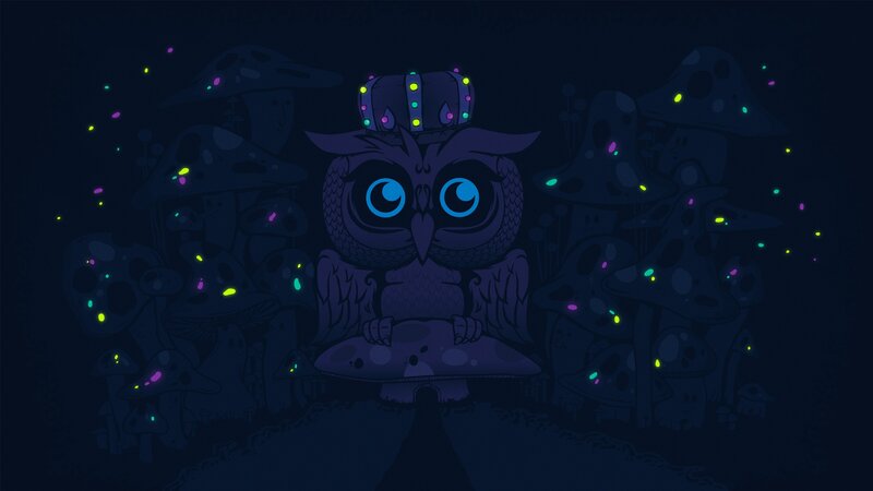 owl in a mushroom forest