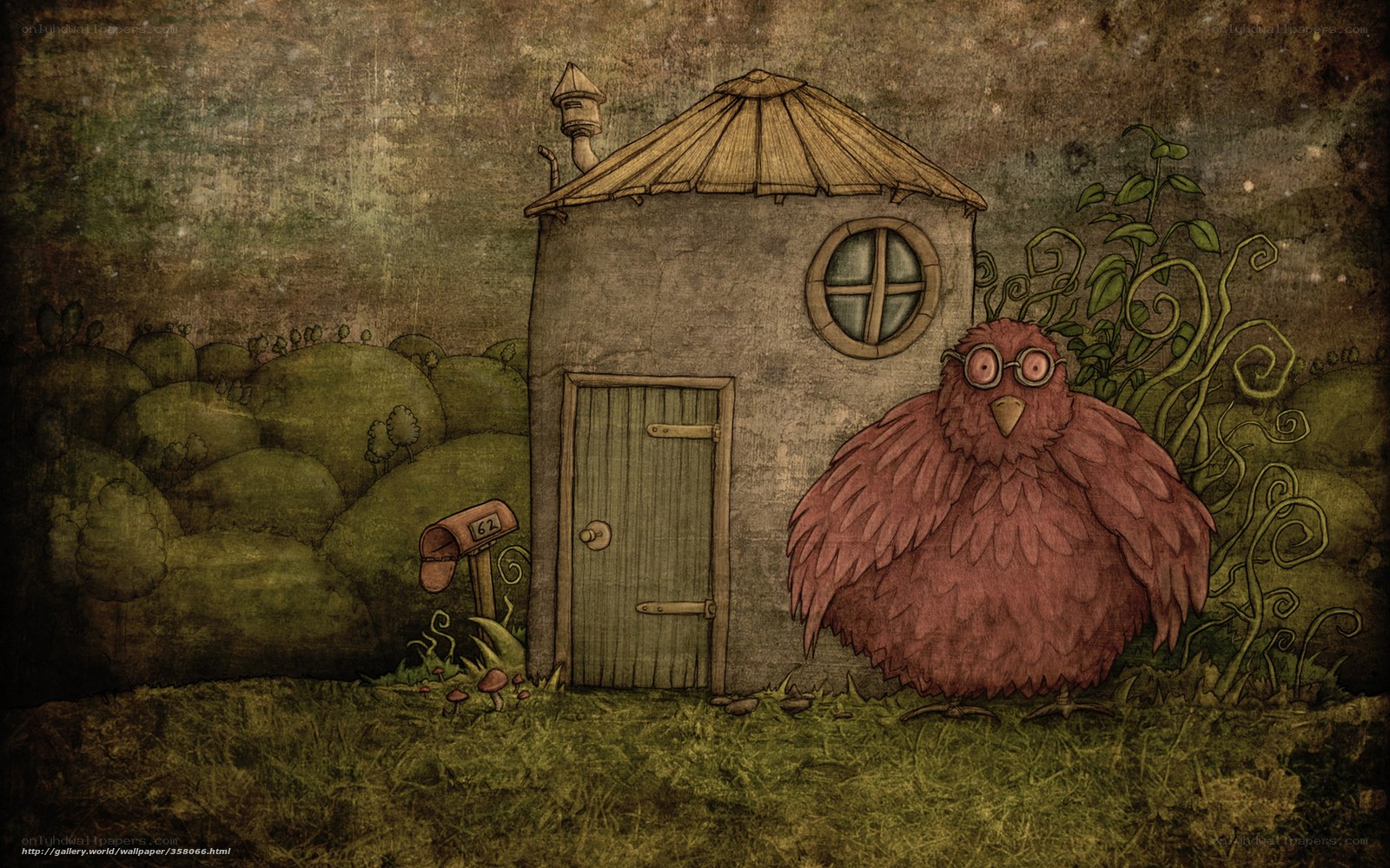 Owl in a whimsical garden