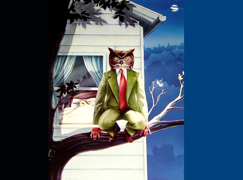 Owl in Suit on Branch