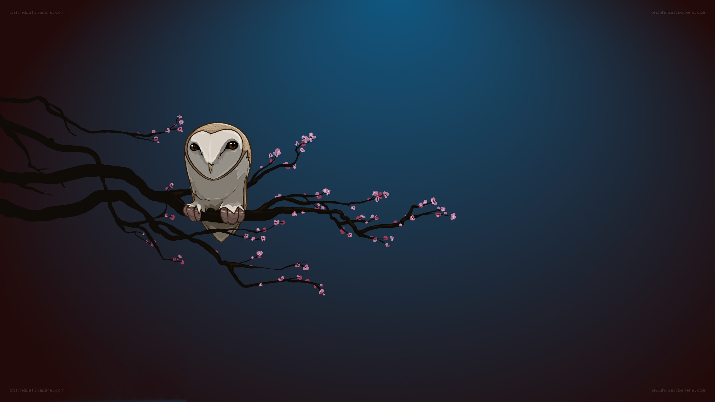 Owl on a blossoming branch