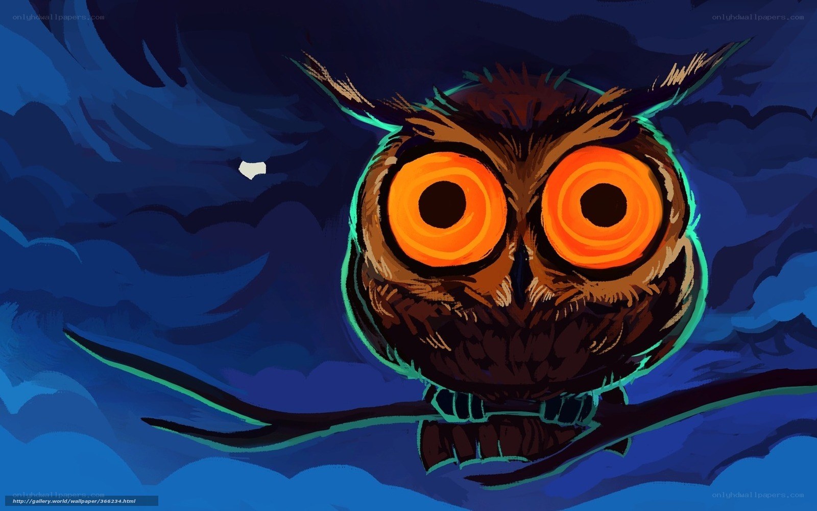 Owl on a branch at night